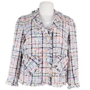 Edward Achour Paris Womens Size 44 Multicolor Tweed Blazer Crystal Button Jacket